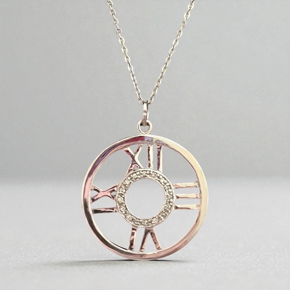 Elegant 925 Silver Roman Numeral Pendant Necklace With Cubic Zirconia’s